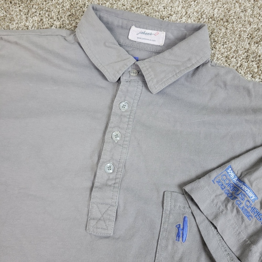 Johnnie‎ O Mens Medium Solid Gray Stretch Knit Polo Short Sleeve